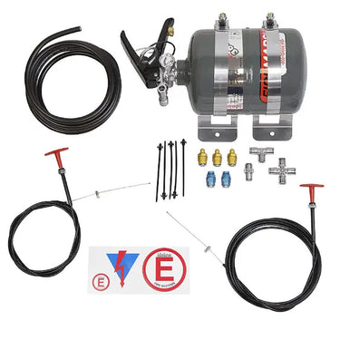 Complete Lifeline Zero 360 FIA 2.25kg Fire Marshal kit with tubing, nozzles, and pull cables